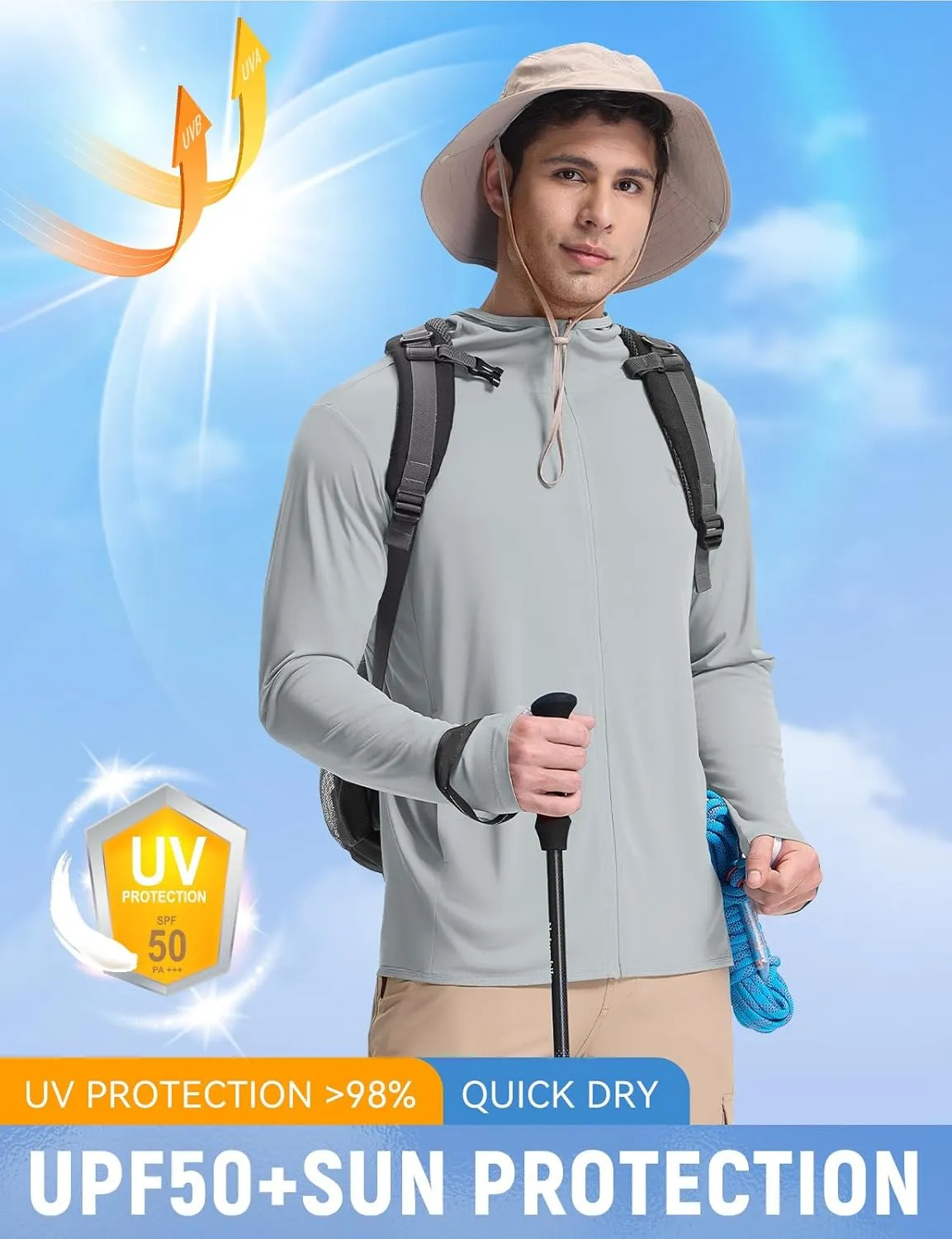 baleaf Men's UPF 50  Sun Protection Hoodie Full Zip Jacket Lightweight Long Sleeve Cooling Shirts Pockets Hiking Fishing
