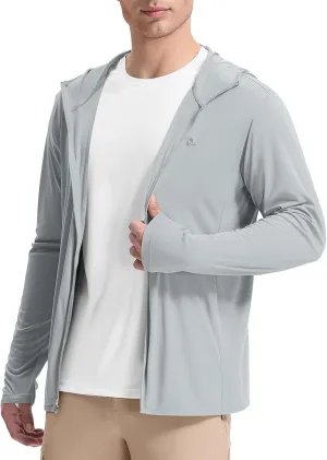 baleaf Men's UPF 50  Sun Protection Hoodie Full Zip Jacket Lightweight Long Sleeve Cooling Shirts Pockets Hiking Fishing