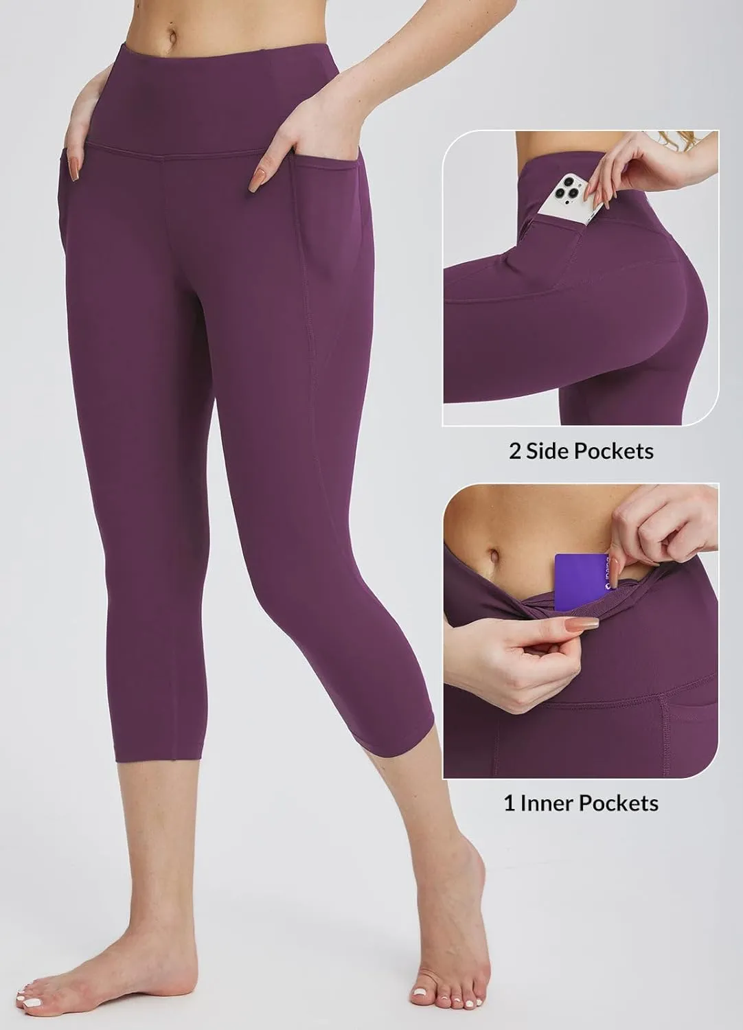 baleaf Women's Capri Leggings with Pockets High Waisted Workout Yoga Running Gym Pants for Casual Summer