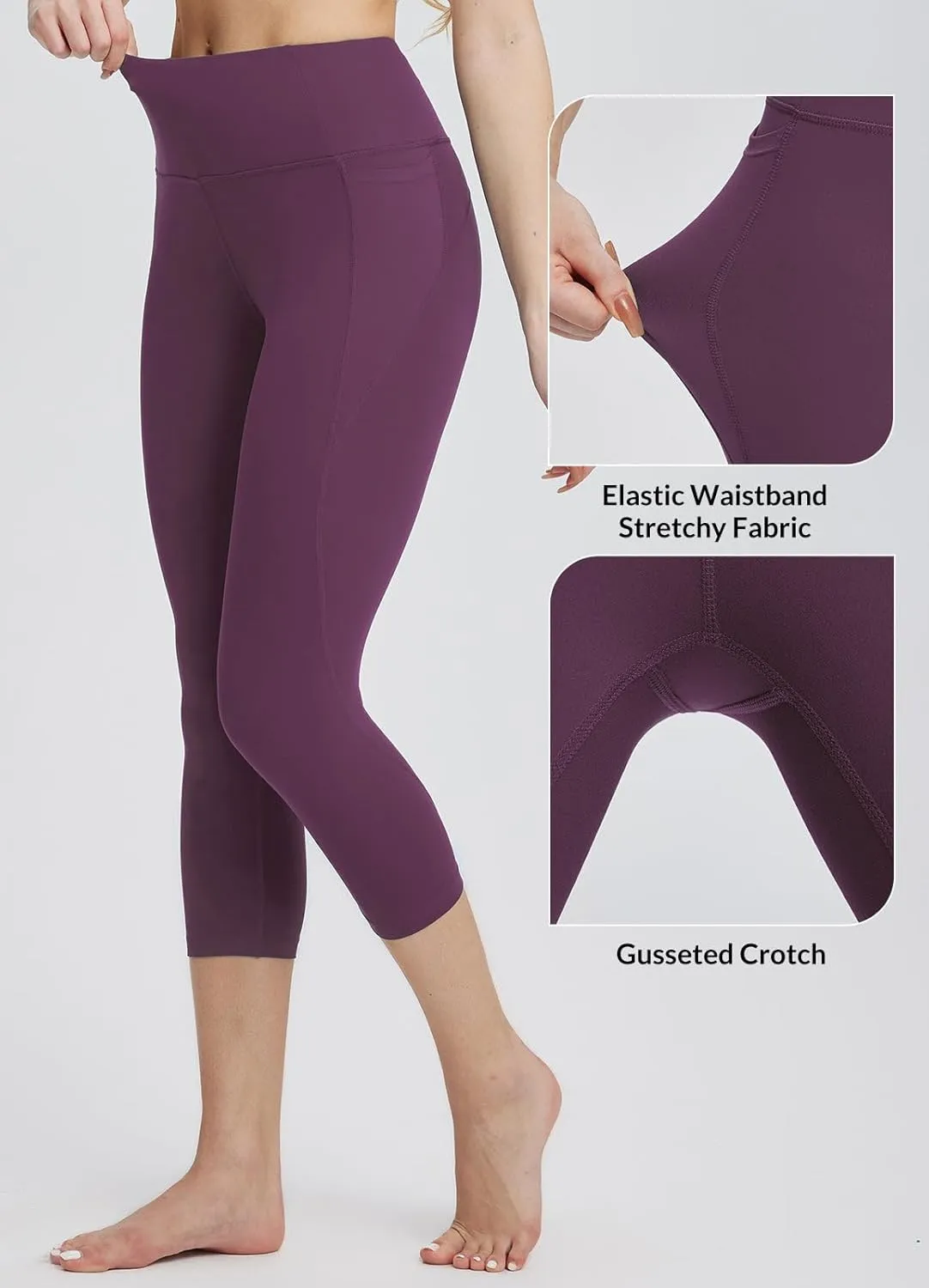 baleaf Women's Capri Leggings with Pockets High Waisted Workout Yoga Running Gym Pants for Casual Summer