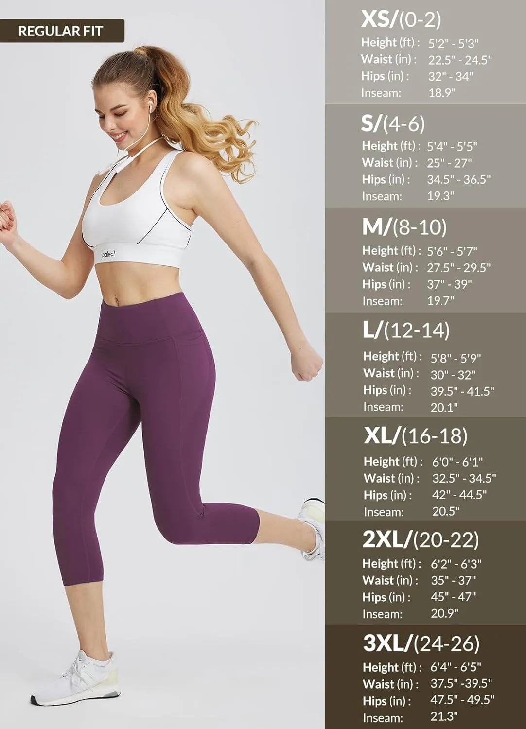 baleaf Women's Capri Leggings with Pockets High Waisted Workout Yoga Running Gym Pants for Casual Summer