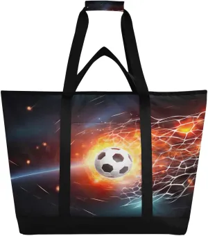 Ball Football Dark Tote Bag for Women with Zipper Reusable Grocery Bags Foldable Insulated Cooler Bag Totes Handbags Shopping Bags for Groceries Picnic Travel Beach Work