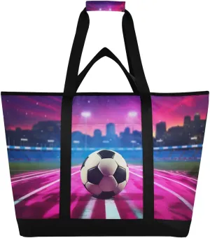 Ball Football Soccer Tote Bag for Women with Zipper Reusable Grocery Bags Foldable Insulated Cooler Bag Shopping Bags Handbags Totes for Groceries Beach Travel Picnic Work