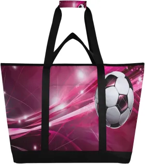 Ball Football Tote Bag for Women with Zipper Reusable Grocery Bags Foldable Insulated Cooler Bag Shopping Bags Handbags Totes for Groceries Beach Travel Work Picnic