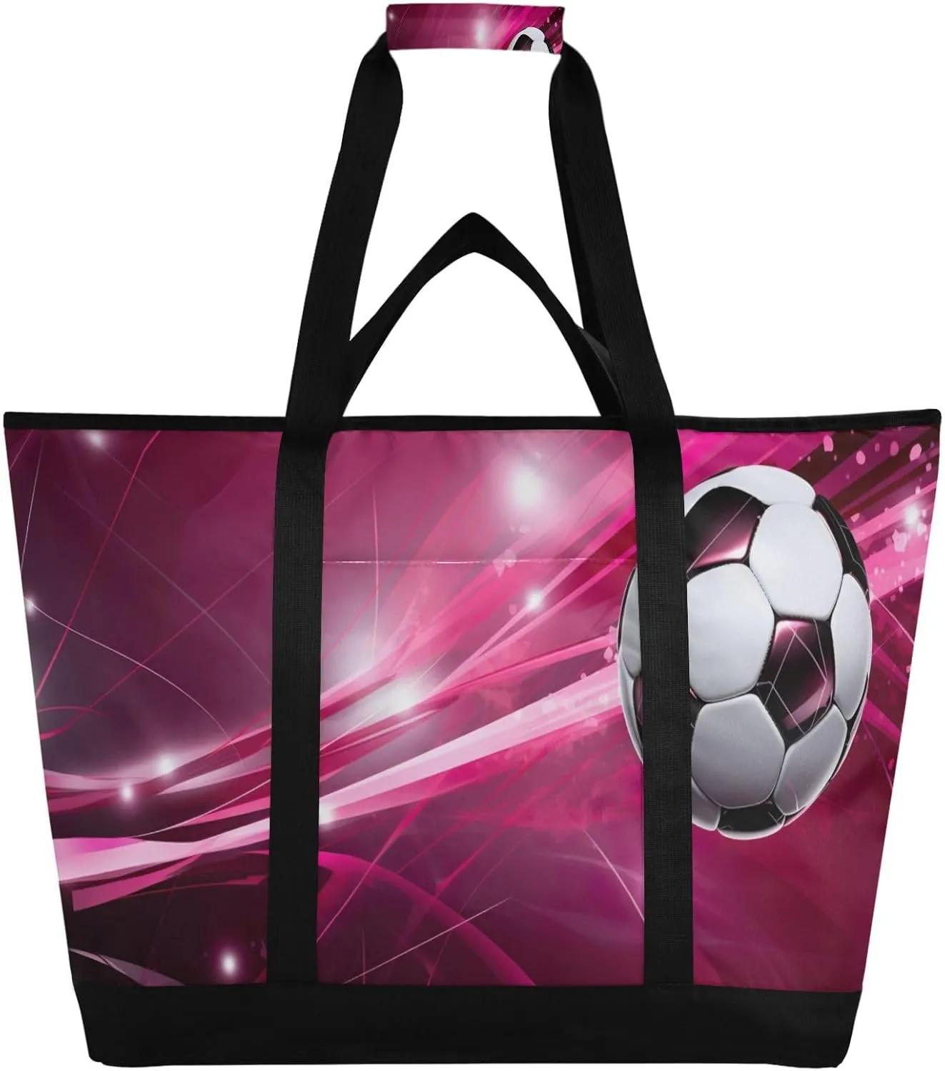 Ball Football Tote Bag for Women with Zipper Reusable Grocery Bags Foldable Insulated Cooler Bag Shopping Bags Handbags Totes for Groceries Beach Travel Work Picnic