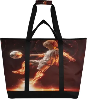 Ball Football Tote Bag for Women with Zipper Reusable Grocery Bags Foldable Insulated Cooler Bag Shopping Bags Handbags Totes for Groceries Travel Beach Work Picnic