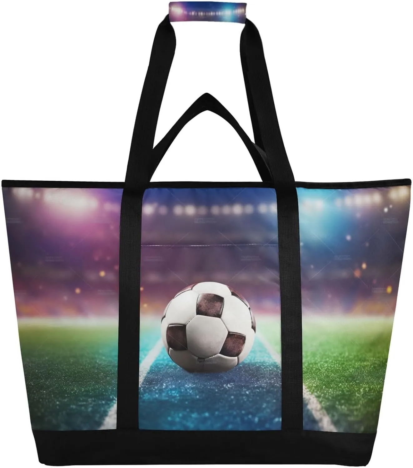 Ball Soccer Tote Bag for Women with Zipper Reusable Grocery Bags Foldable Insulated Cooler Bag Handbags Shopping Bags Totes for Groceries Picnic Beach Travel Work