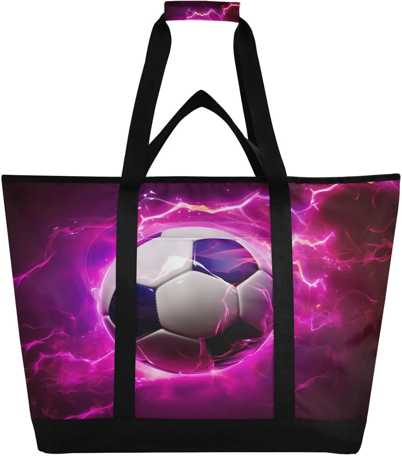 Balls Soccer Tote Bag for Women with Zipper Reusable Grocery Bags Foldable Insulated Cooler Bag Handbags Shopping Bags Totes for Groceries Work Picnic Travel Beach