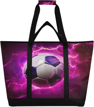 Balls Soccer Tote Bag for Women with Zipper Reusable Grocery Bags Foldable Insulated Cooler Bag Handbags Shopping Bags Totes for Groceries Work Picnic Travel Beach