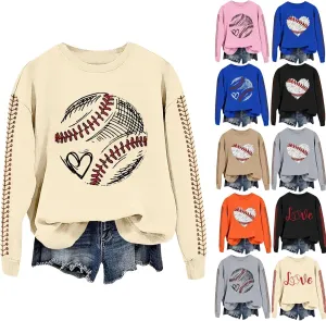 Baseball Sweatshirt for Womens 2025 Long Sleeve Comfy Baseball Shirts Softball Crewneck Graphic Pullover Top