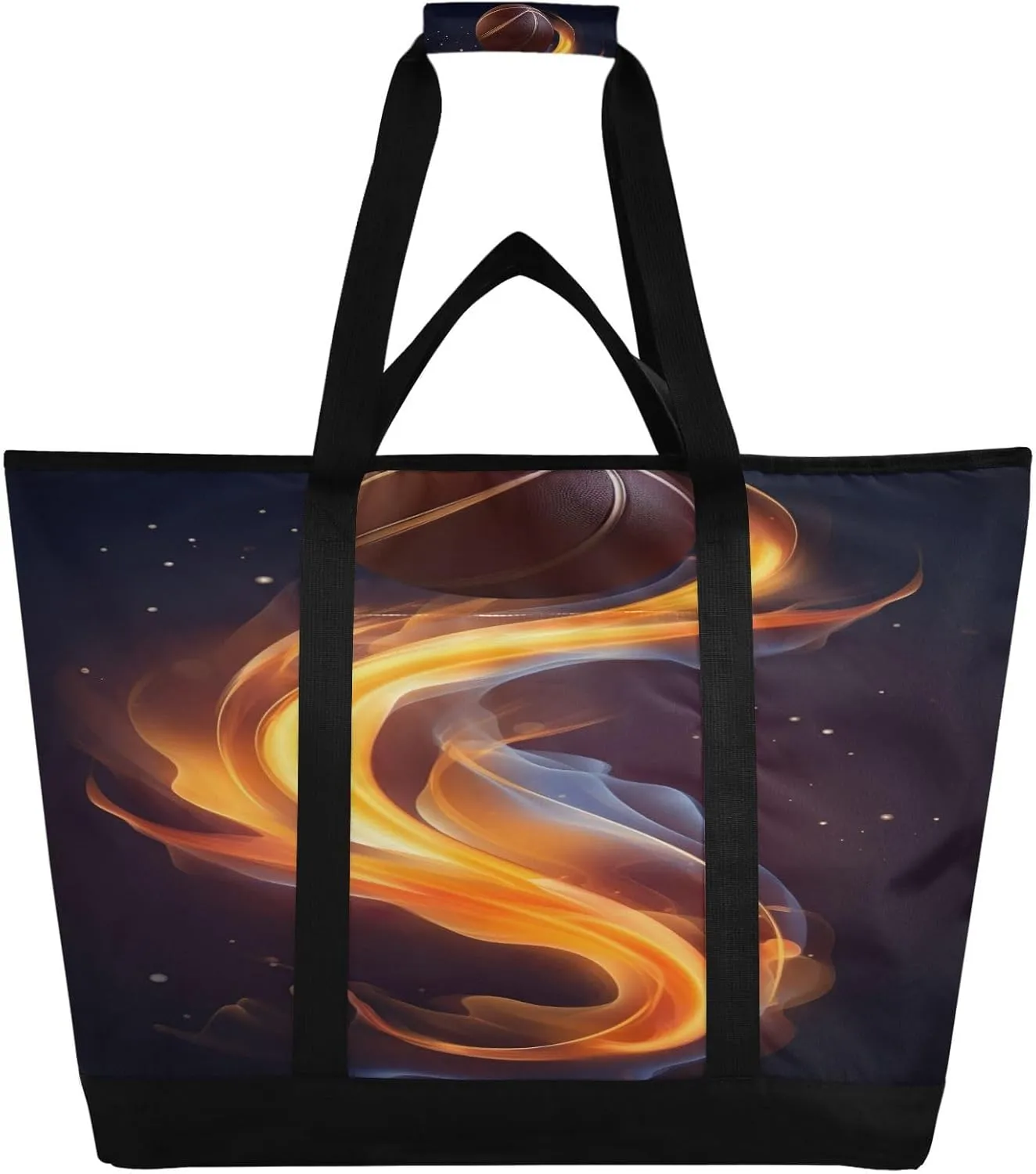 Basketball Ball Tote Bag for Women with Zipper Reusable Grocery Bags Foldable Insulated Cooler Bag Shopping Bags Handbags Totes for Groceries Picnic Travel Beach Work