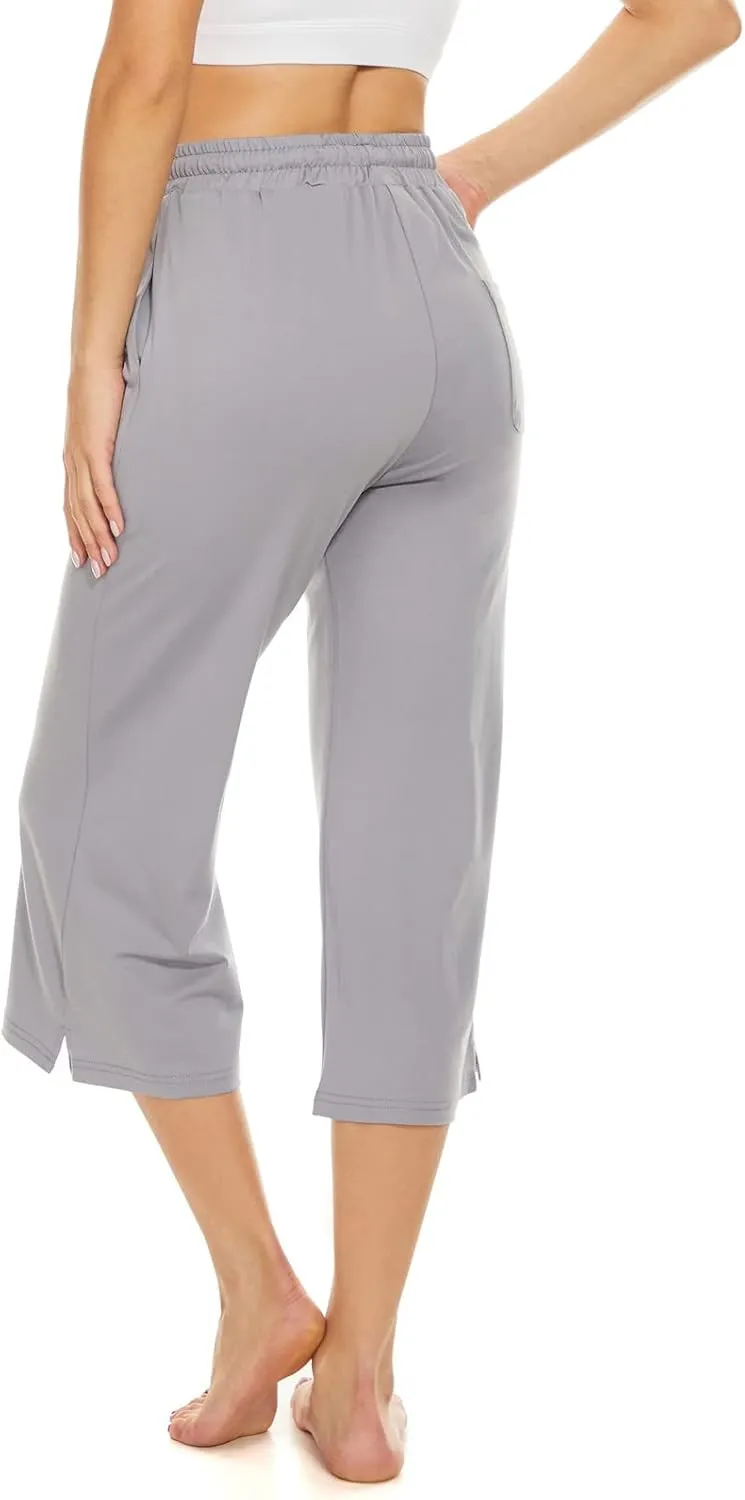 BATHRINS Womens Wide Leg Capri Pants Drawstring Loose Sweatpants Comfy Lounge Pajama Capris with Pockets