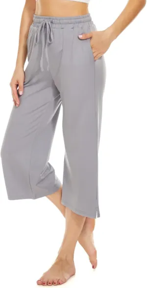 BATHRINS Womens Wide Leg Capri Pants Drawstring Loose Sweatpants Comfy Lounge Pajama Capris with Pockets
