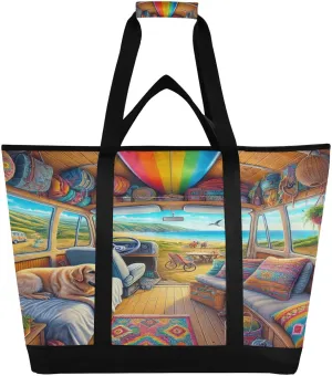Beach Camping Car Tote Bag for Women with Zipper Reusable Grocery Bags Foldable Insulated Cooler Bag Shopping Bags Totes Handbags for Groceries Work Picnic Travel Beach
