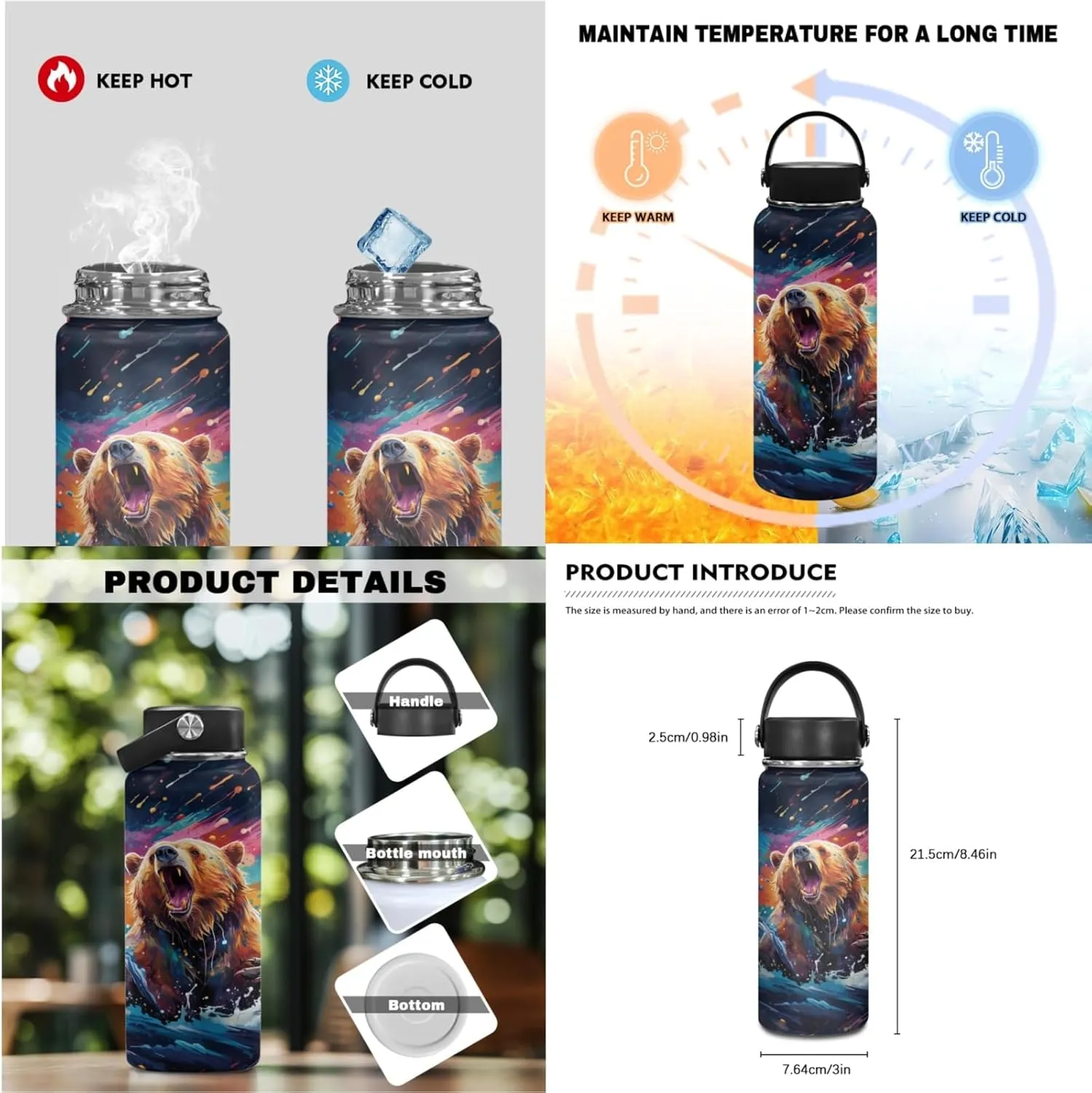Bear Boys Backpack with Lunch Box Water Bottle for 1St 2Nd Kids Cool School Bag,Tie Dye Bookbag for Age 4-9 Children Book Bags 3 Pcs Set for Back to School