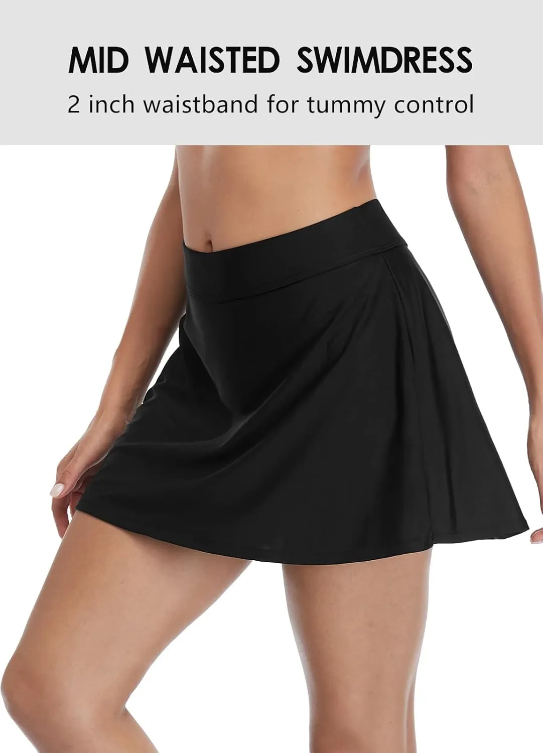 beautyin Women's Solid Swim Skirt Build-in Brief Tummy Control Tankini Bottoms