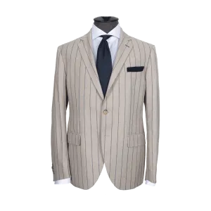 BEIGE AND BLUE CHALK PINSTRIPE