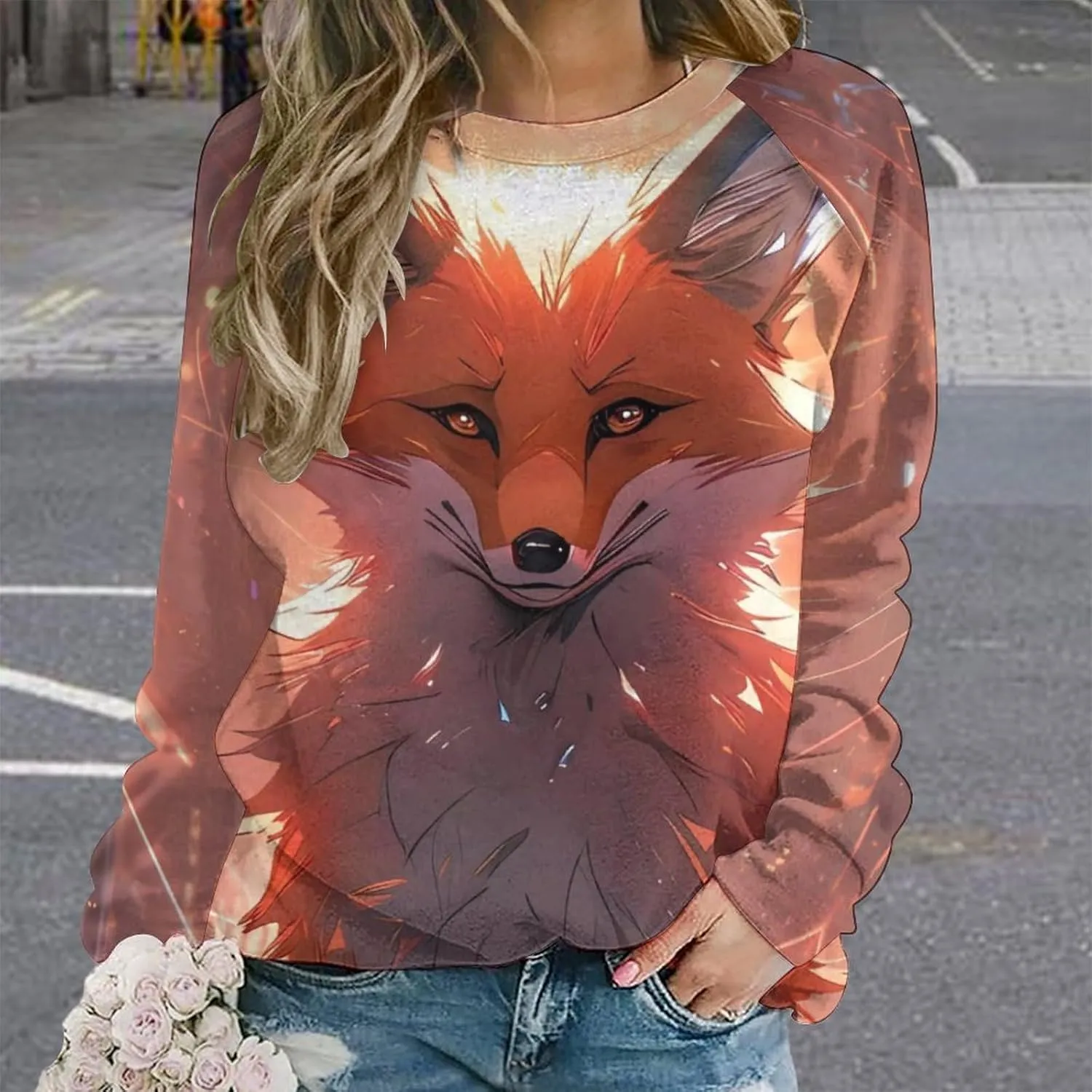 Bengbobar Womens Casual Floral Print Long Sleeve Sweatshirt Oversized Loose Pullover Sweaters Crewneck Daily Wear Tops