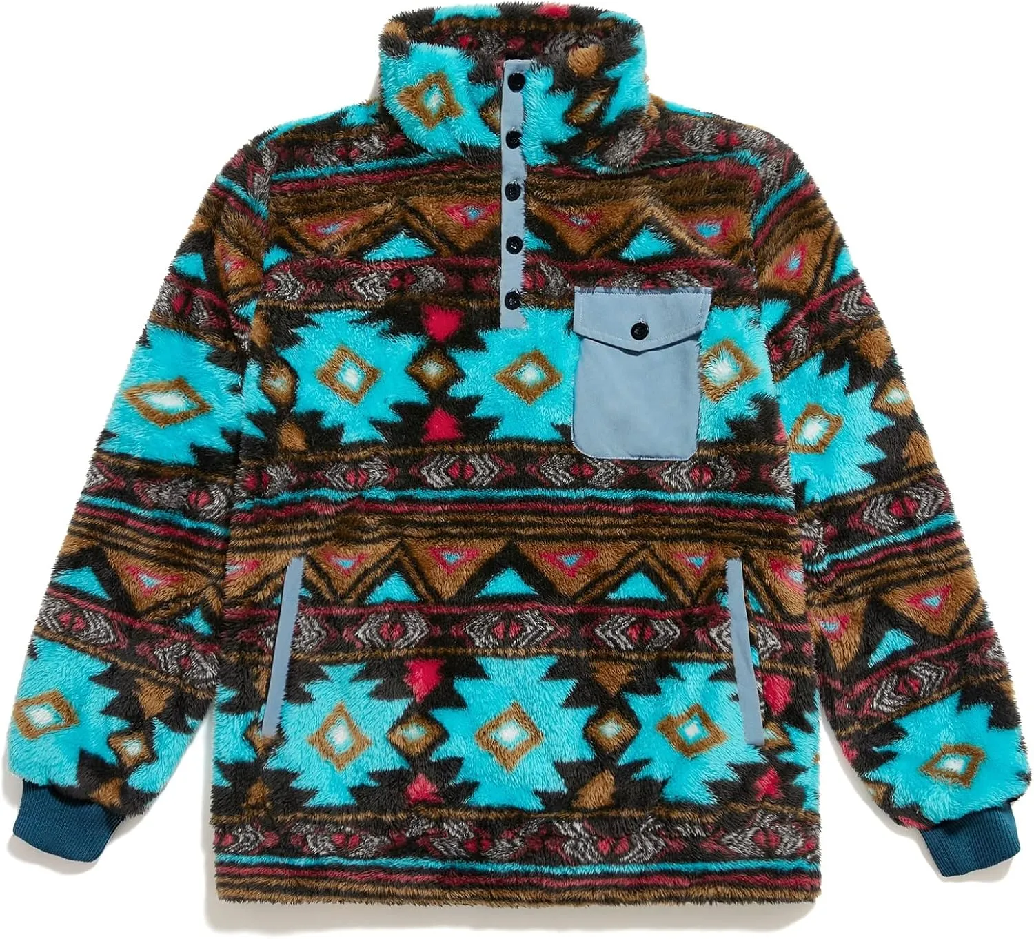 Beotyshow Mens Aztec Fleece Jackets Fuzzy Sherpa Pullover Sweatshirts Winter Coats Western Vintage Sweaters with Pocket