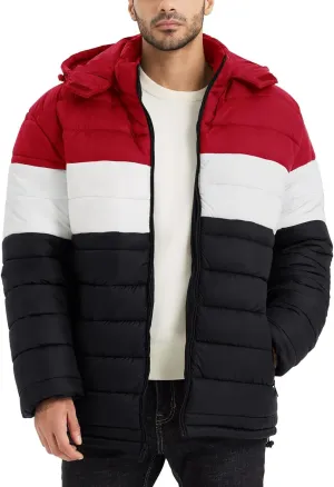 BEST SOUTH Men's Winter Puffer Jacket Hooded Puffy Fleece Warm Lightweight Coat Outerwear Cold Weather