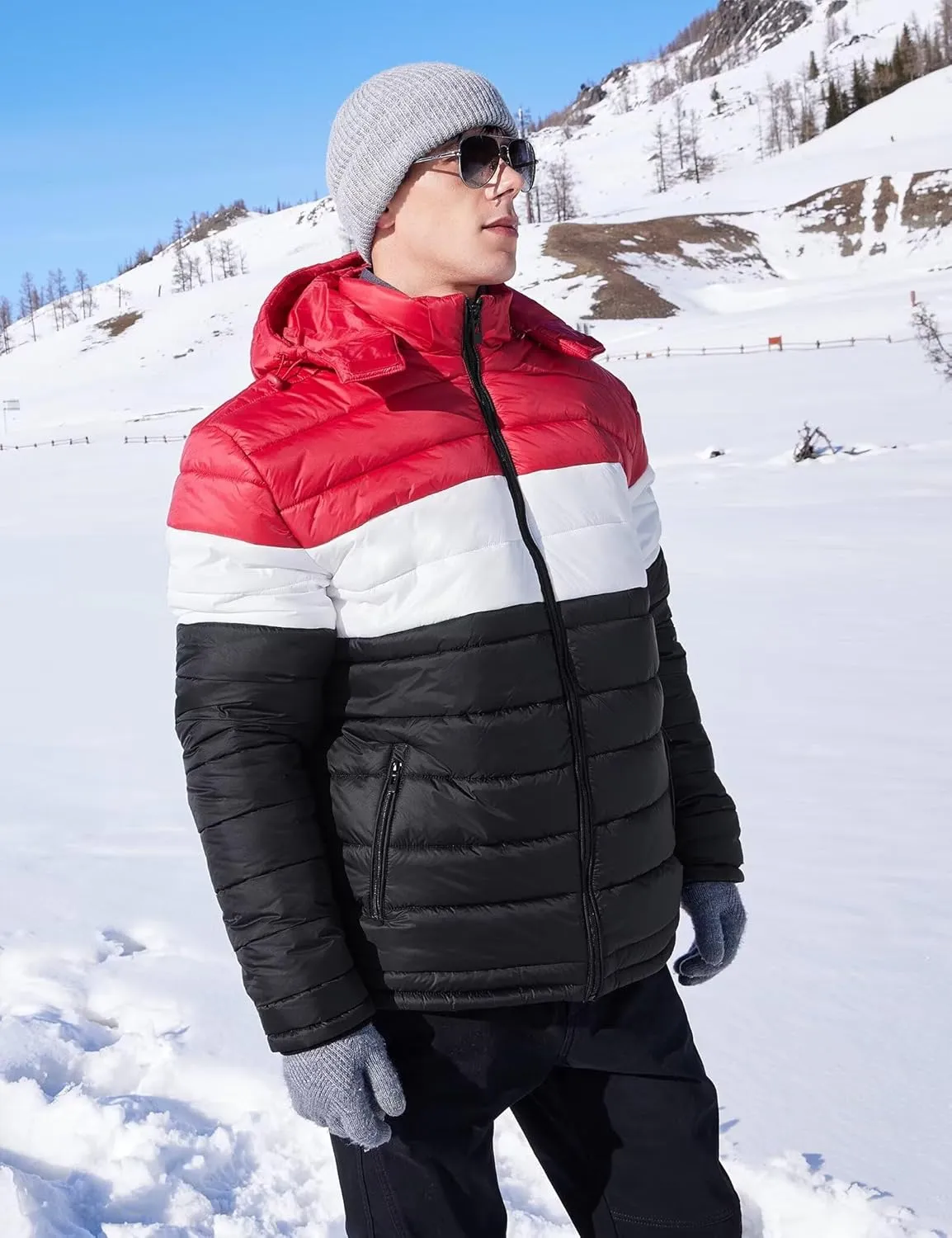 BEST SOUTH Men's Winter Puffer Jacket Hooded Puffy Fleece Warm Lightweight Coat Outerwear Cold Weather