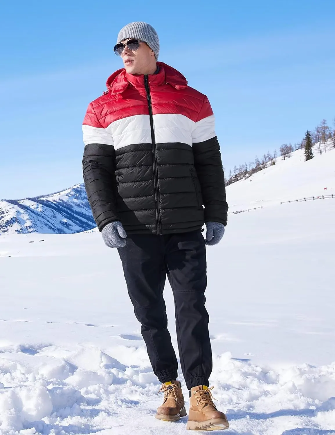 BEST SOUTH Men's Winter Puffer Jacket Hooded Puffy Fleece Warm Lightweight Coat Outerwear Cold Weather