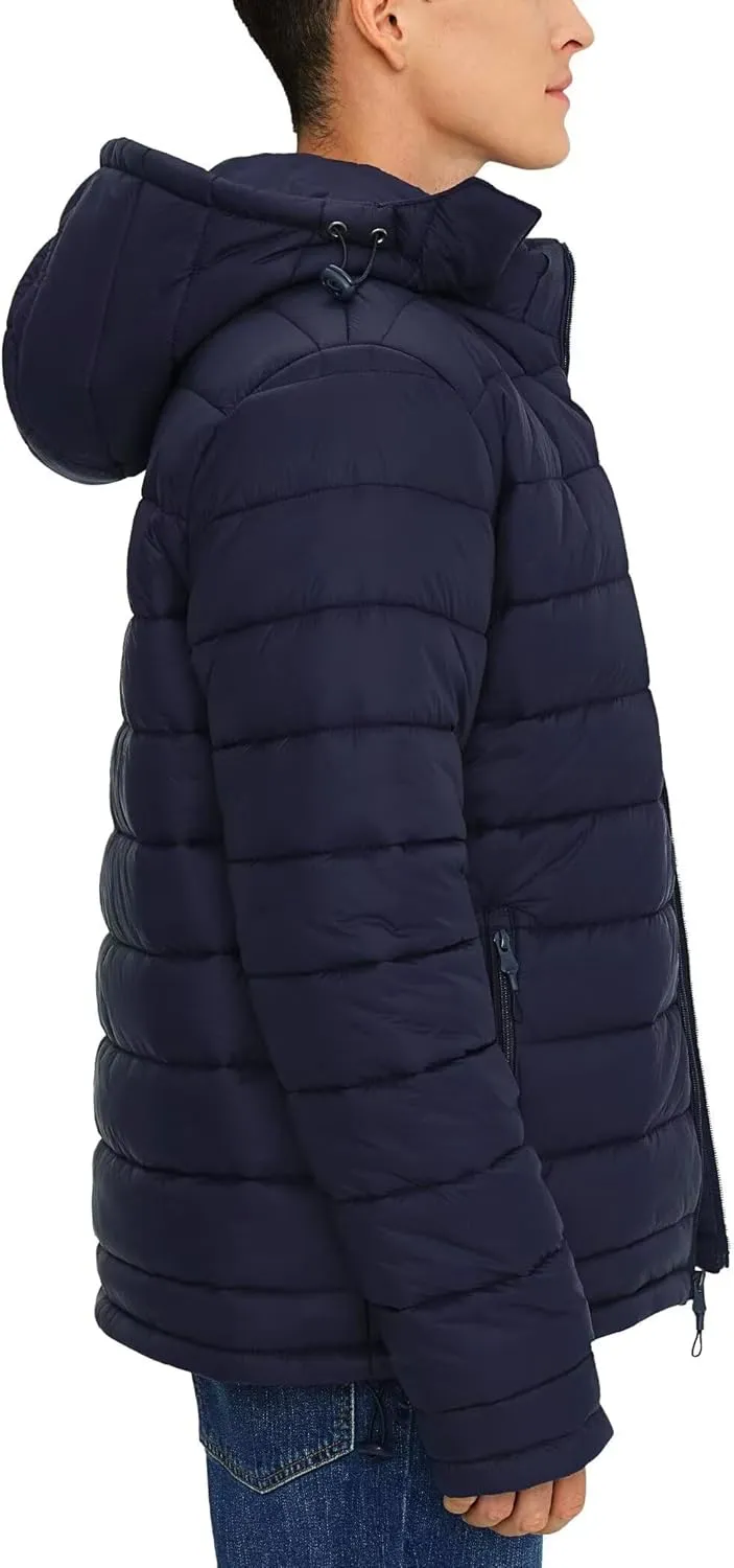 BEST SOUTH Men's Winter Puffer Jacket Hooded Puffy Fleece Warm Lightweight Coat Outerwear Cold Weather