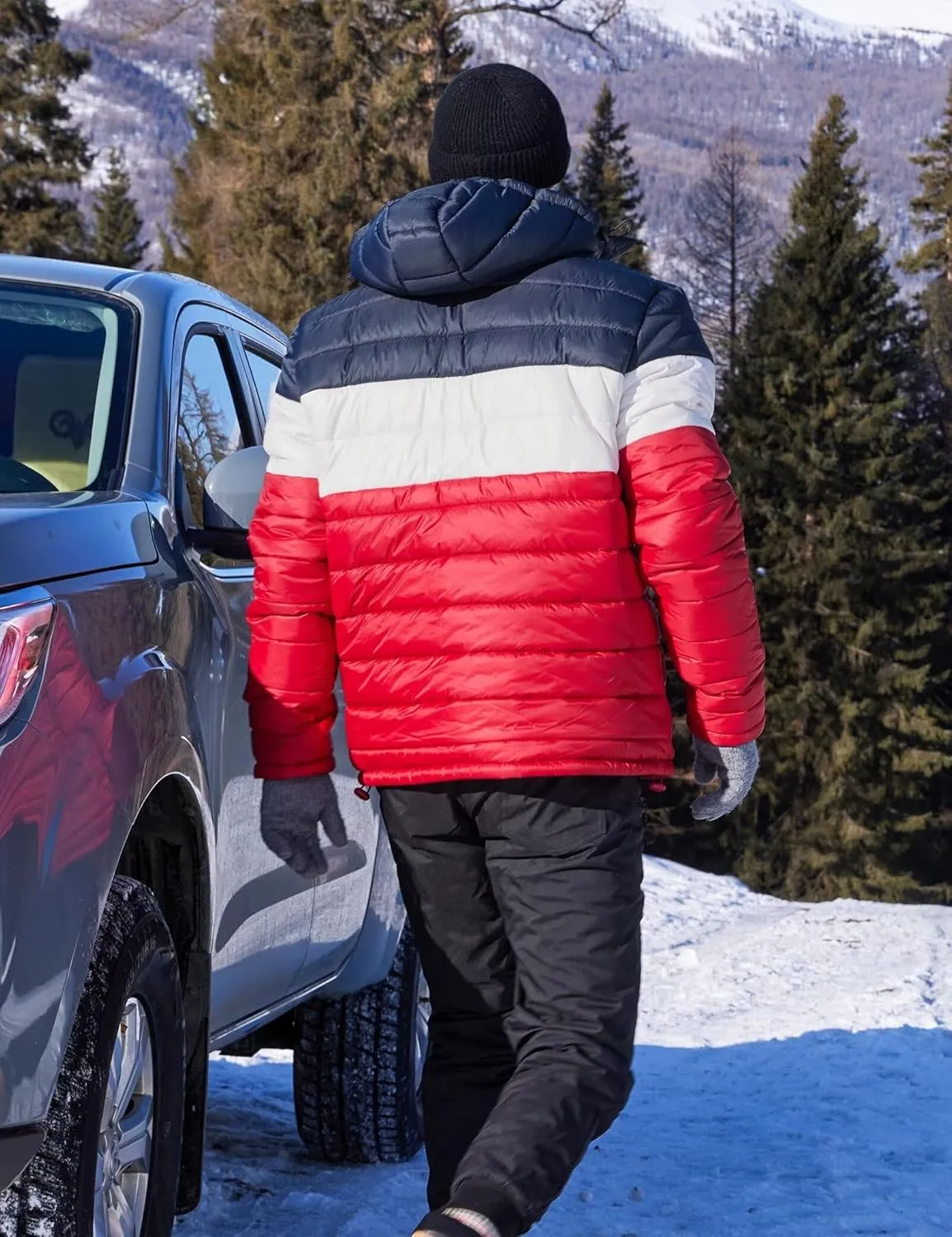 BEST SOUTH Men's Winter Puffer Jacket Hooded Puffy Fleece Warm Lightweight Coat Outerwear Cold Weather