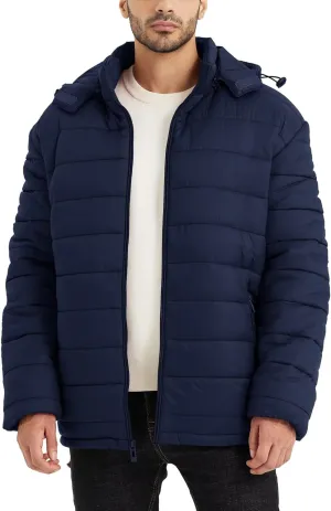 BEST SOUTH Men's Winter Puffer Jacket Hooded Puffy Fleece Warm Lightweight Coat Outerwear Cold Weather