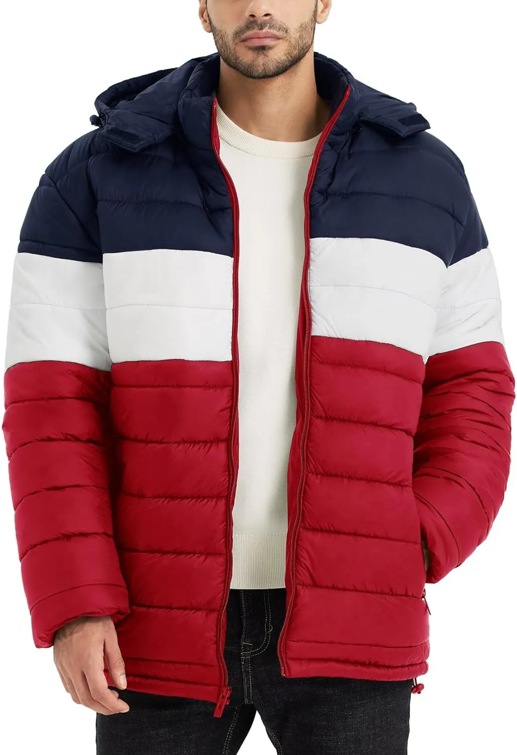 BEST SOUTH Men's Winter Puffer Jacket Hooded Puffy Fleece Warm Lightweight Coat Outerwear Cold Weather