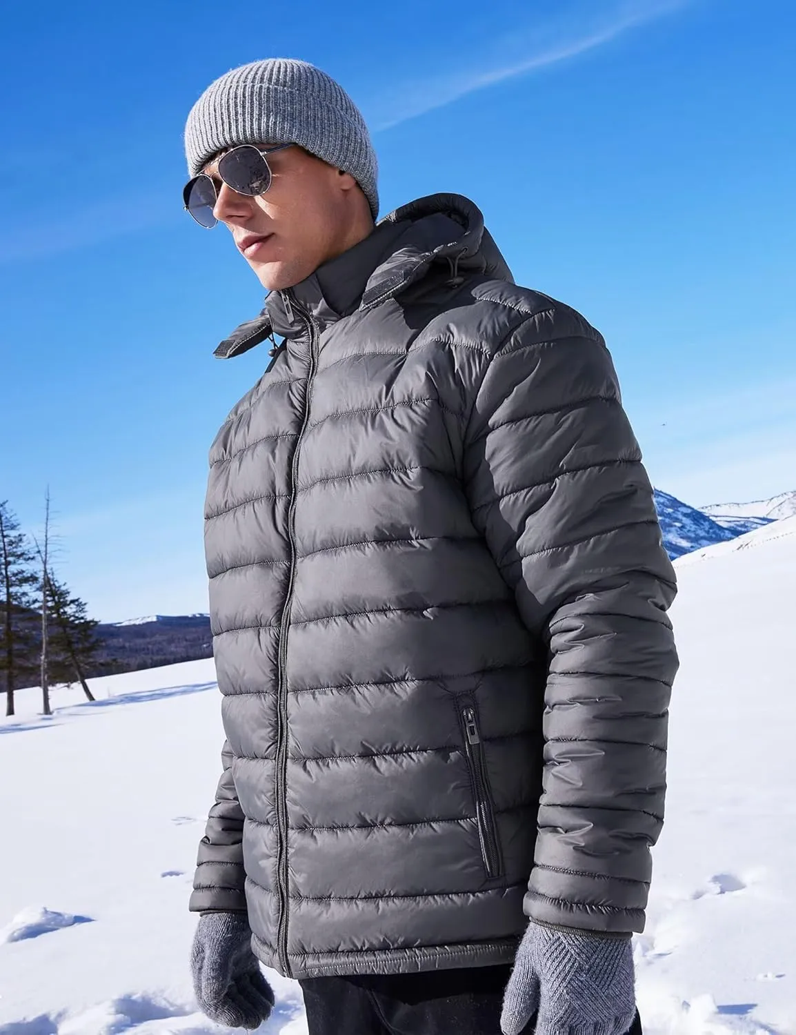 BEST SOUTH Men's Winter Puffer Jacket Hooded Puffy Fleece Warm Lightweight Coat Outerwear Cold Weather