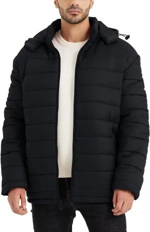BEST SOUTH Men's Winter Puffer Jacket Hooded Puffy Fleece Warm Lightweight Coat Outerwear Cold Weather