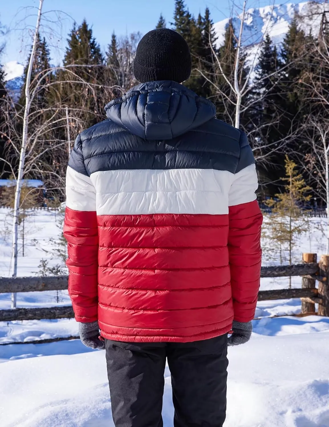 BEST SOUTH Men's Winter Puffer Jacket Hooded Puffy Fleece Warm Lightweight Coat Outerwear Cold Weather
