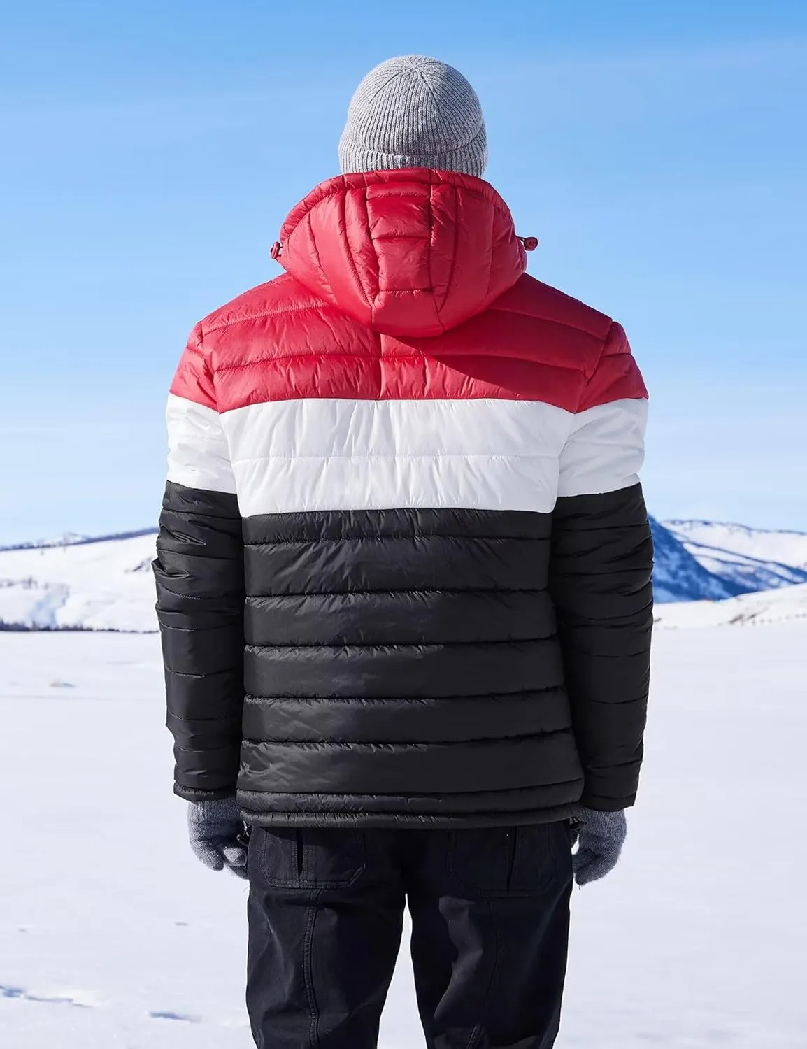 BEST SOUTH Men's Winter Puffer Jacket Hooded Puffy Fleece Warm Lightweight Coat Outerwear Cold Weather