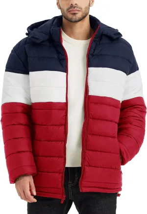 BEST SOUTH Men's Winter Puffer Jacket Hooded Puffy Fleece Warm Lightweight Coat Outerwear Cold Weather