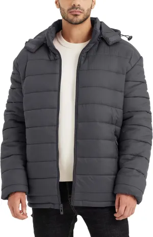 BEST SOUTH Men's Winter Puffer Jacket Hooded Puffy Fleece Warm Lightweight Coat Outerwear Cold Weather