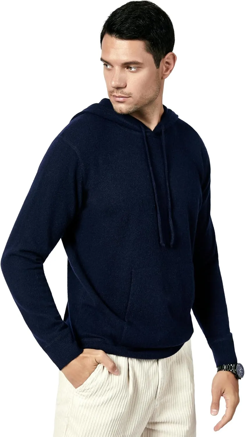 BEYOND FASHION Men's Sweater Pocket Hoodie Pullover - 100% Pure Cashmere