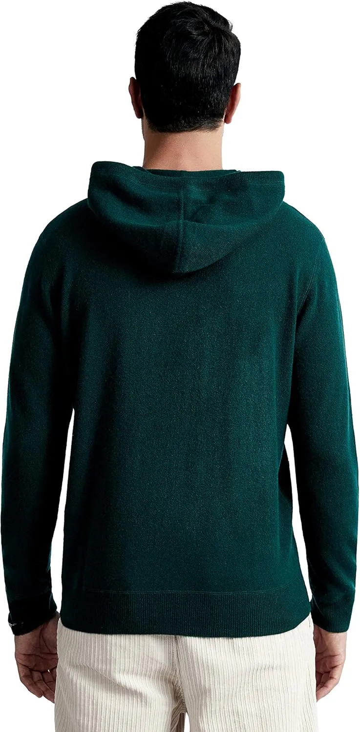 BEYOND FASHION Men's Sweater Pocket Hoodie Pullover - 100% Pure Cashmere