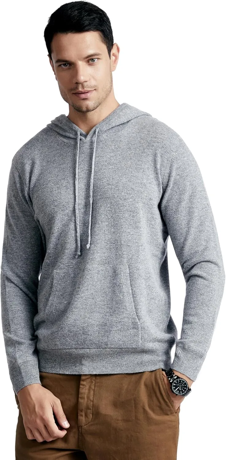BEYOND FASHION Men's Sweater Pocket Hoodie Pullover - 100% Pure Cashmere