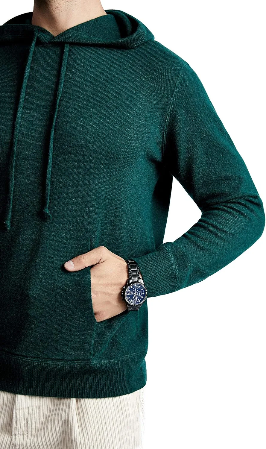 BEYOND FASHION Men's Sweater Pocket Hoodie Pullover - 100% Pure Cashmere