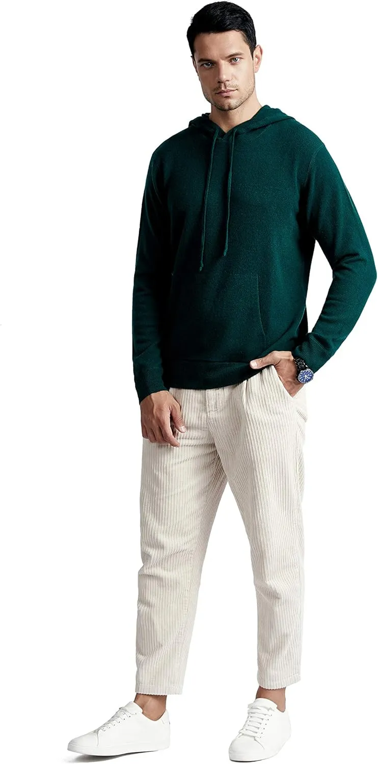 BEYOND FASHION Men's Sweater Pocket Hoodie Pullover - 100% Pure Cashmere