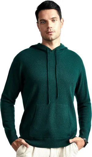 BEYOND FASHION Men's Sweater Pocket Hoodie Pullover - 100% Pure Cashmere