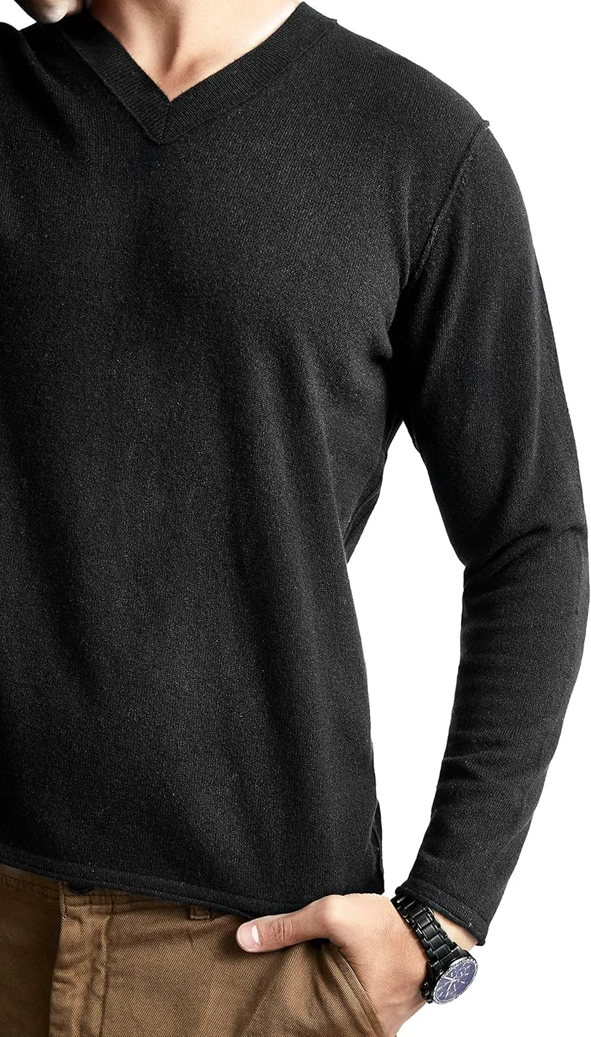 BEYOND FASHION Men's Sweater V Neck Long Sleeve Pullover - 100% Pure Cashmere