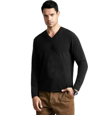 BEYOND FASHION Men's Sweater V Neck Long Sleeve Pullover - 100% Pure Cashmere