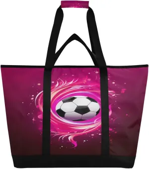 Black Football Soccer Tote Bag for Women with Zipper Reusable Grocery Bags Foldable Insulated Cooler Bag Shopping Bags Handbags Totes for Groceries Beach Travel Work Picnic