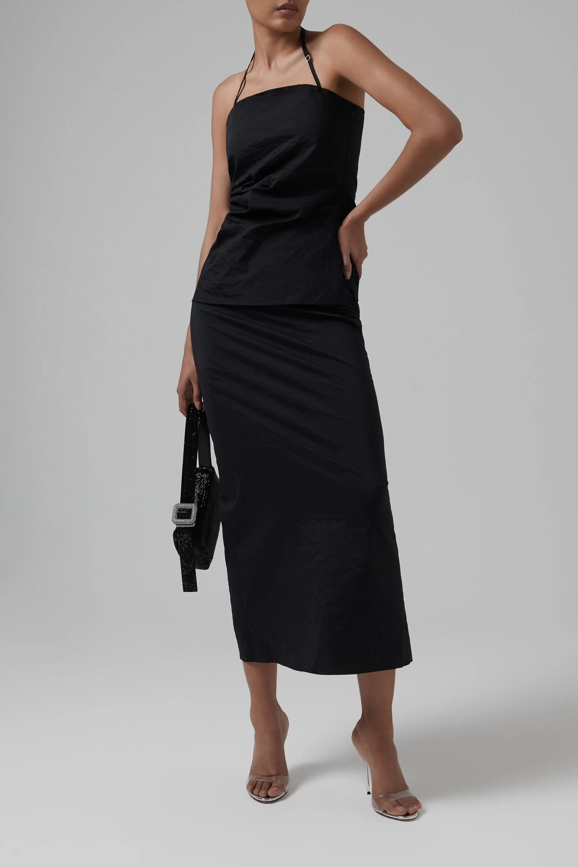 Black Lettuce-Edge Draped Blouse