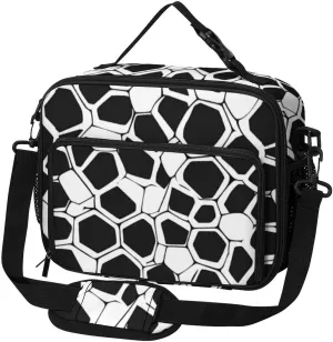 Black White Mosaic Honeycomb Large Insulated Lunch Bag Reusable Lunch Cooler Bags Tote for Work Picnic Outdoor