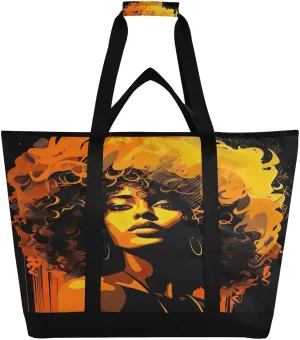 Black Woman Beauty Tote Bag for Women with Zipper Reusable Grocery Bags Foldable Insulated Cooler Bag Totes Shopping Bags Handbags for Groceries Travel Picnic Beach Work