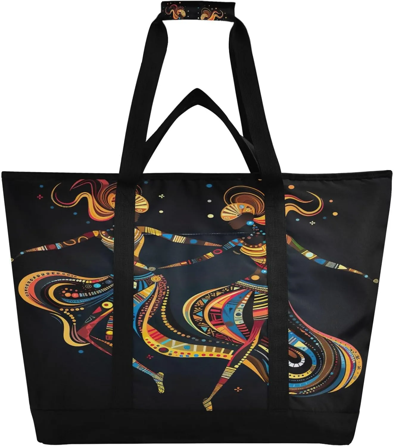 Black Woman Tote Bag for Women with Zipper Reusable Grocery Bags Foldable Insulated Cooler Bag Handbags Shopping Bags Totes for Groceries Beach Travel Work Picnic