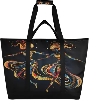 Black Woman Tote Bag for Women with Zipper Reusable Grocery Bags Foldable Insulated Cooler Bag Handbags Shopping Bags Totes for Groceries Beach Travel Work Picnic